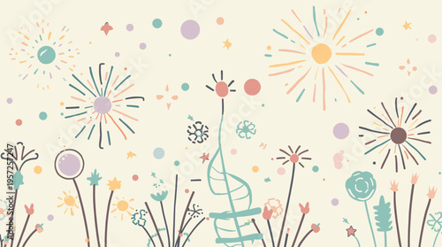 A delicate and minimalist illustration of flowers and stems. This serene image evokes feelings of calm and growth, suitable for wellness, botanical, o