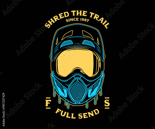 Vector extreme MTB and motocross full face helmet illustration with 