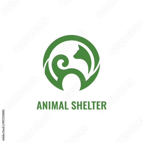Green circular animal shelter logo with stylized dog profile on transparent background grid