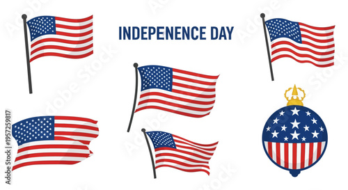 USA Independence Day Patriotic Symbols: American Flags and Emblem