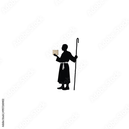 Biblical shepherd reading scripture with staff