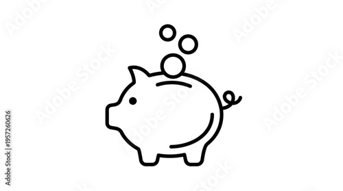 Piggy Bank with Coins Simple Outline