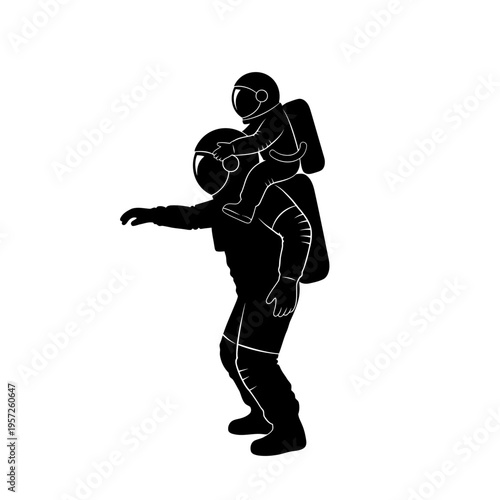 Father and Son Astronauts Silhouette Exploring Space Together.