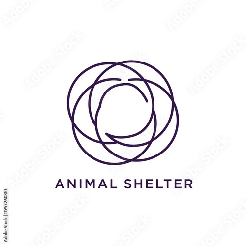 Geometric line art animal shelter logo with purple overlapping circles on transparent grid
