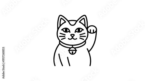 Minimalist Line Art of Maneki Neko Lucky Cat