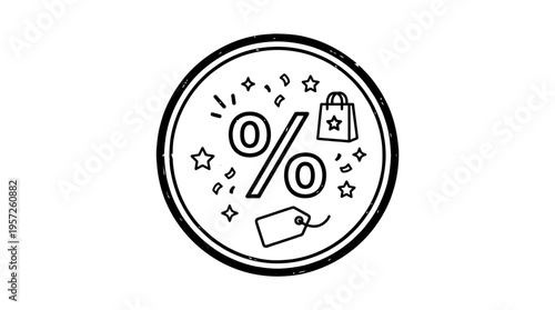 Discount Icon with Shopping Bag and Price Tag