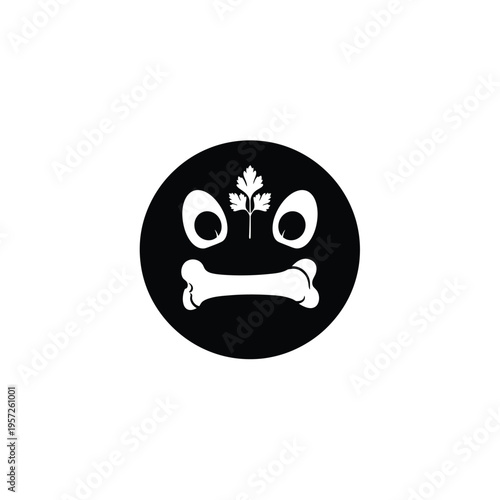 Vegan dog face icon with bone and parsley