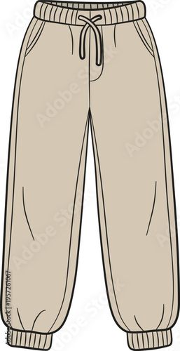 Minimalist Beige Jogger Pants Vector Illustration, Flat Design Sweatpants for Cozy Lounge Wear and Athleisure Concept