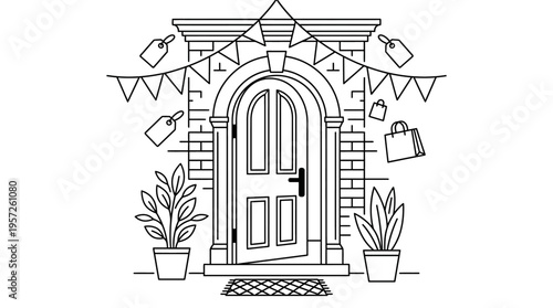 Front Door Decorated for Sales and Shopping