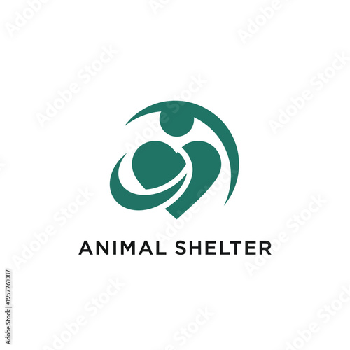 Animal shelter logo design with stylized figure embracing abstract form in teal color