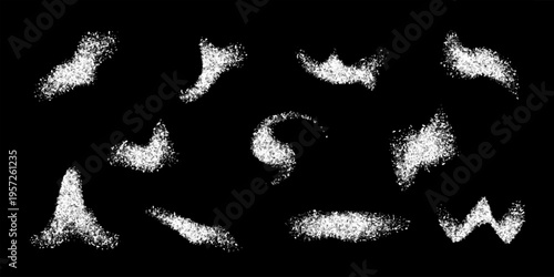 White powder. Salt sugar snow flour grain particles scattered on dark background space. Modern texture design elements for food, kitchen, cooking. Abstract vector illustration.