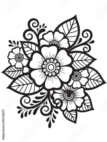 Brown henna floral design coloring page