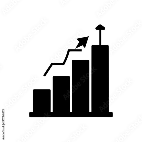 Black vector business growth chart icon with arrow