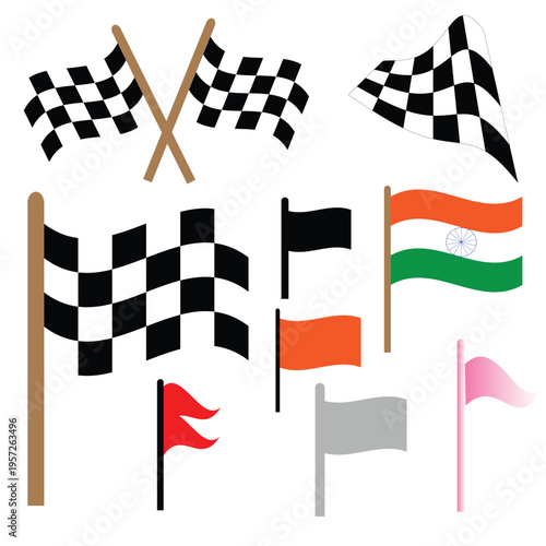 Racing flag vector. Collection of racing style checker ed flags various shapes, Triangular Flag vector illustration. Simple flag Triangular icon emoji design,national flag.