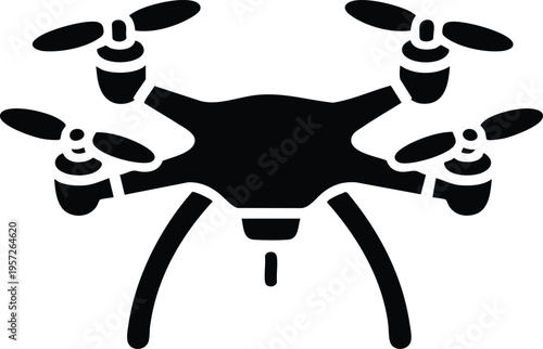 Black silhouette of a quadcopter drone a modern aerial vehicle icon for technology and concepts isolated isolated on white background