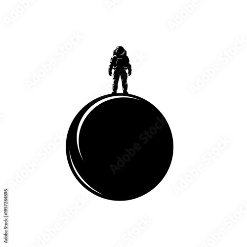 Astronaut Standing on a Dark Planet Silhouette.