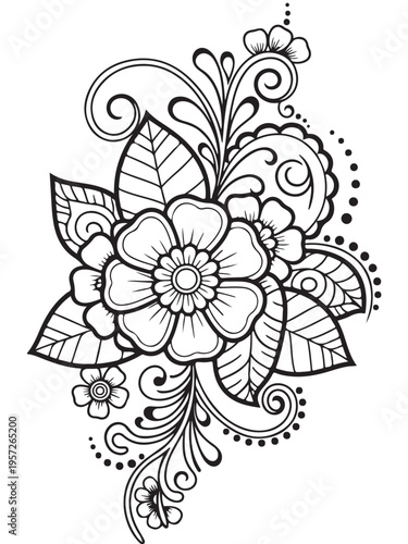 Fotografie Brown henna floral design coloring page