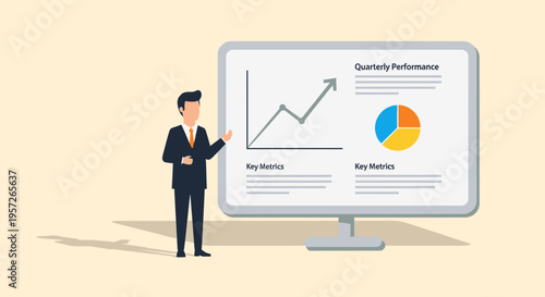 Businessman presenting on large screen display.