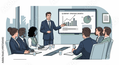 Businessman presenting to colleagues in meeting 8.