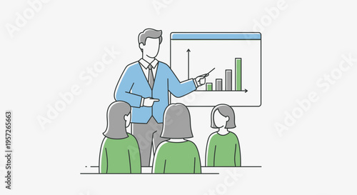 Businessman presenting to three people.