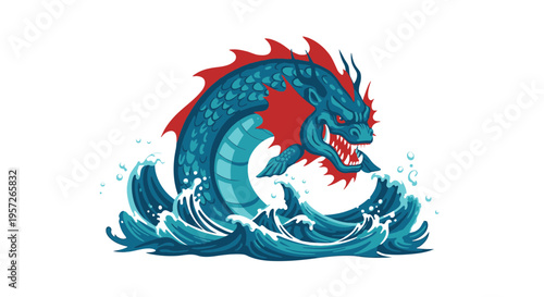 Dragon Emerging from Ocean Waves.
