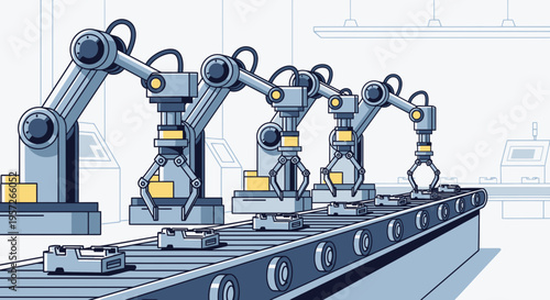 Industrial robotic arms on assembly line 2.