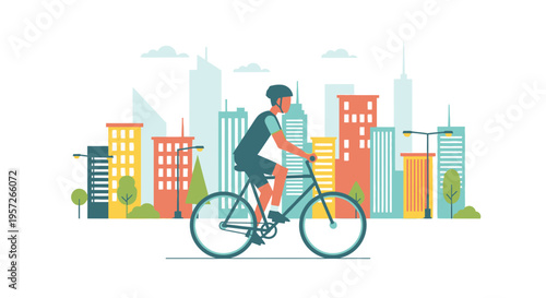 Man riding bicycle in city street.