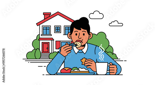 Man eating breakfast at a table 1.