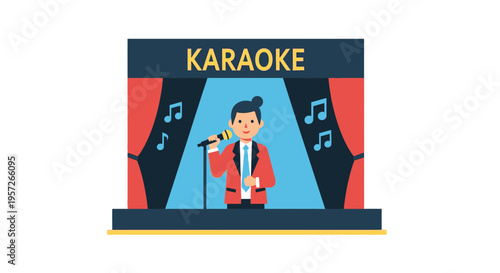 Man singing on karaoke stage.