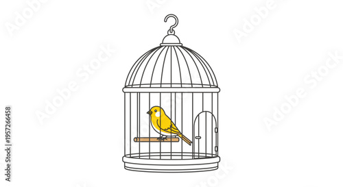 Yellow bird sitting in cage.