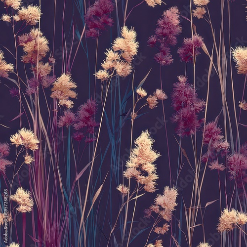 Vibrant botanical pattern with colorful flowers and delicate foliage