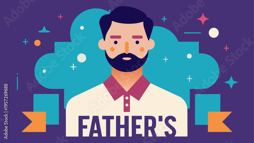 A flat vector illustration depicting a friendly bearded man centered for a fathers day greeting