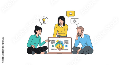 Business people discussing on the floor.