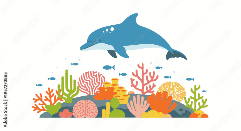 Fototapeta premium Dolphin swimming over coral reef.