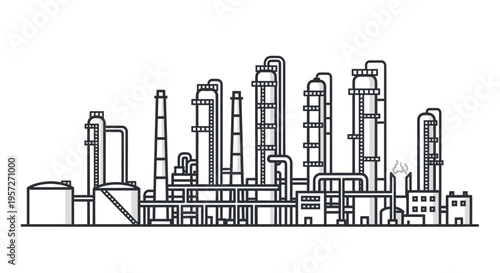 Industrial factory with many chimneys.