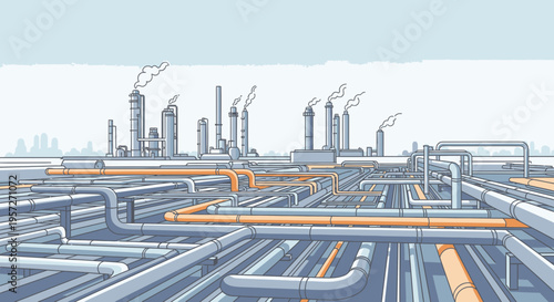 Industrial pipes and factory infrastructure.