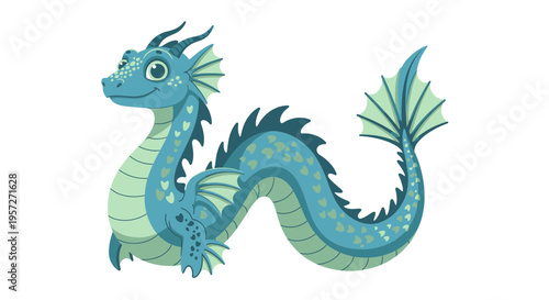 Teal dragon creature with spikes.