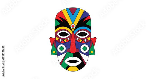Vibrant colorful tribal face mask design.