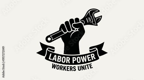 Worker Fist Holding Wrench Labor Symbol Vector