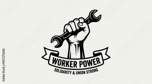 Worker Fist Holding Wrench Labor Symbol Vector