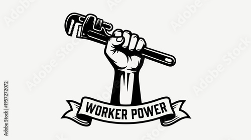 Worker Fist Holding Wrench Labor Symbol Vector