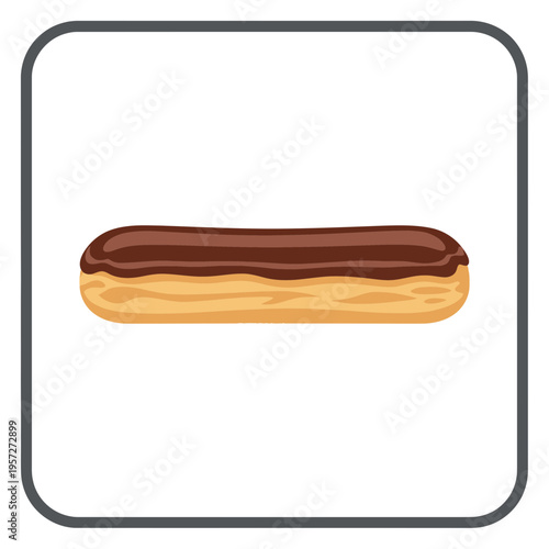 Delicious chocolate eclair pastry with fluffy cream filling isolated on white background vector illustration