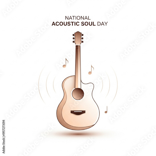 National Acoustic Soul Day Vector Illustration, Acoustic Guitar with Musical Notes, Soul Music Icon