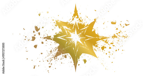 A golden star shattering into fragments of an explosion on a transparent background