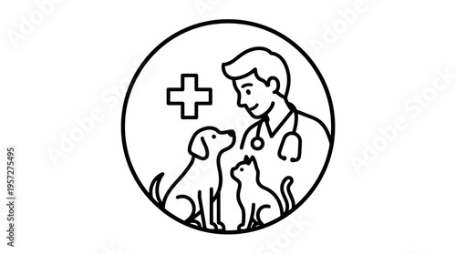 Veterinarian Examining Dog and Cat in Circle