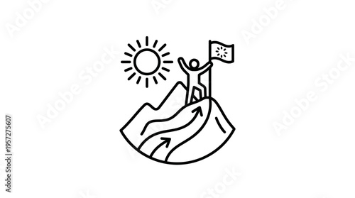 Success Concept Person on Mountain Reaching Flag