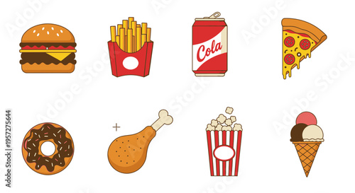 Fast food icons set with burger.