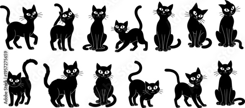 Black cat pet silhouette collection