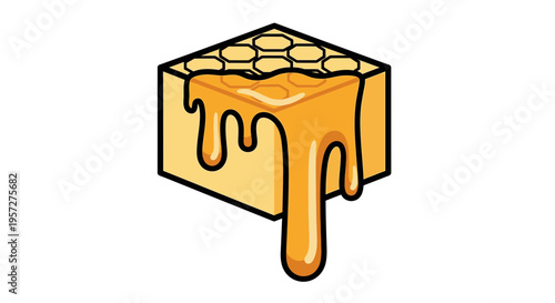 Honeycomb with golden honey dripping.