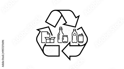 Recycling Symbol with Various Recyclable Materials